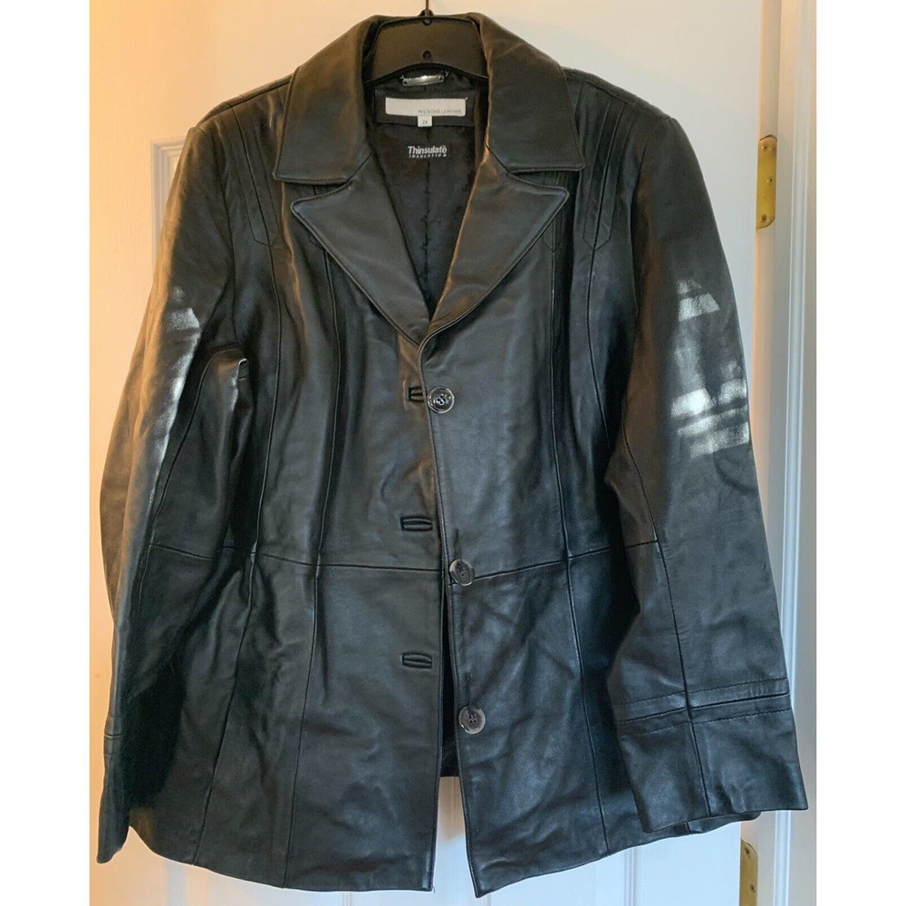 Wilsons Leather Jacket Thinsulate Lining Coat Button Up Men's Large